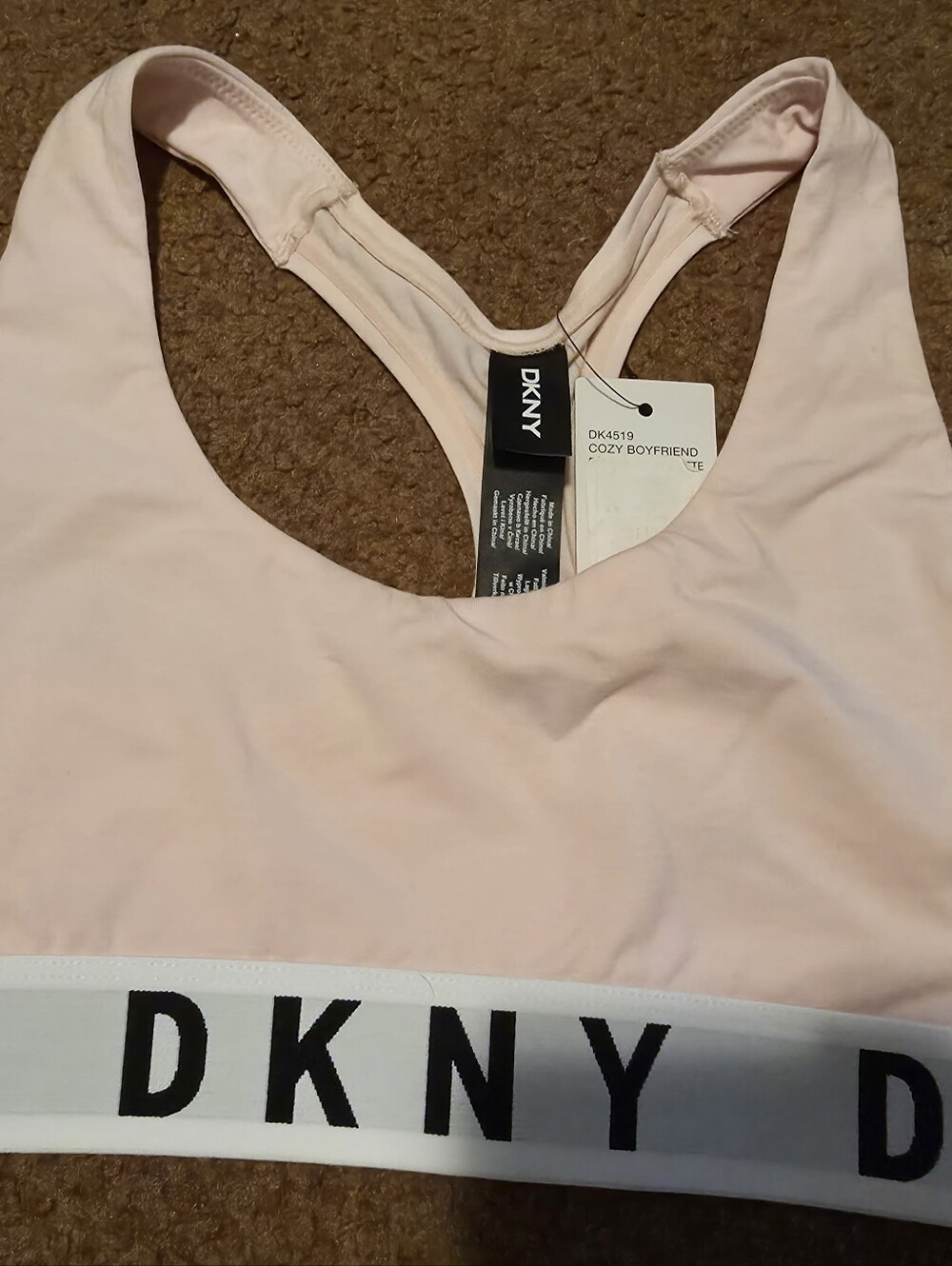 NWT-DKNY Cozy Boyfriend Light Pink Sports Bra